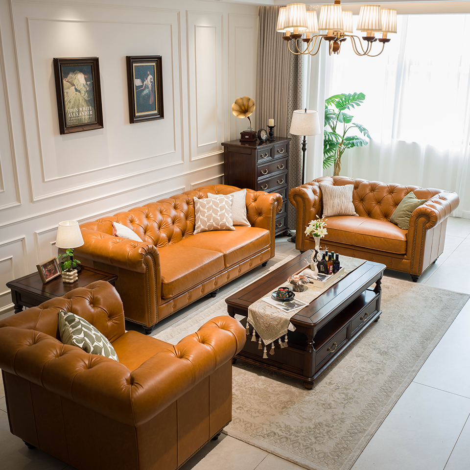 Enjina Home Chesterfield Leather Sofa